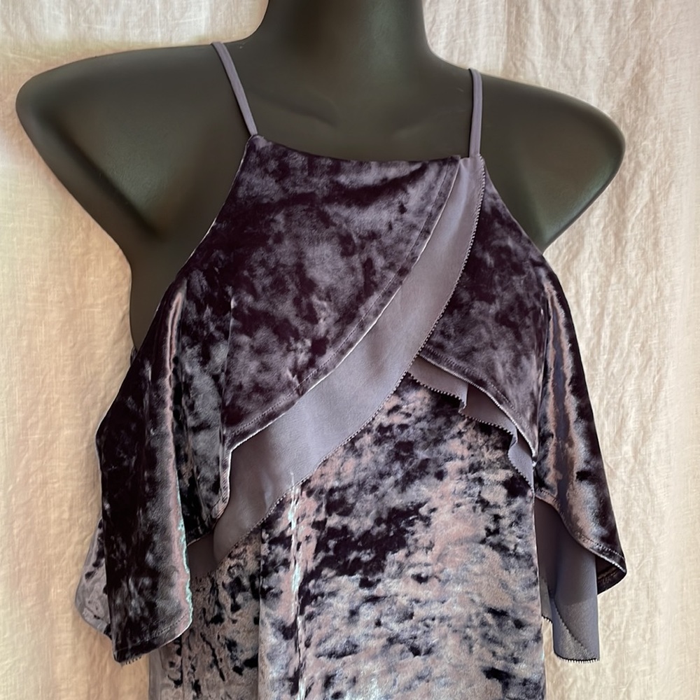 XS White House Black Market Cold Shoulder Dusty Blue Velvet